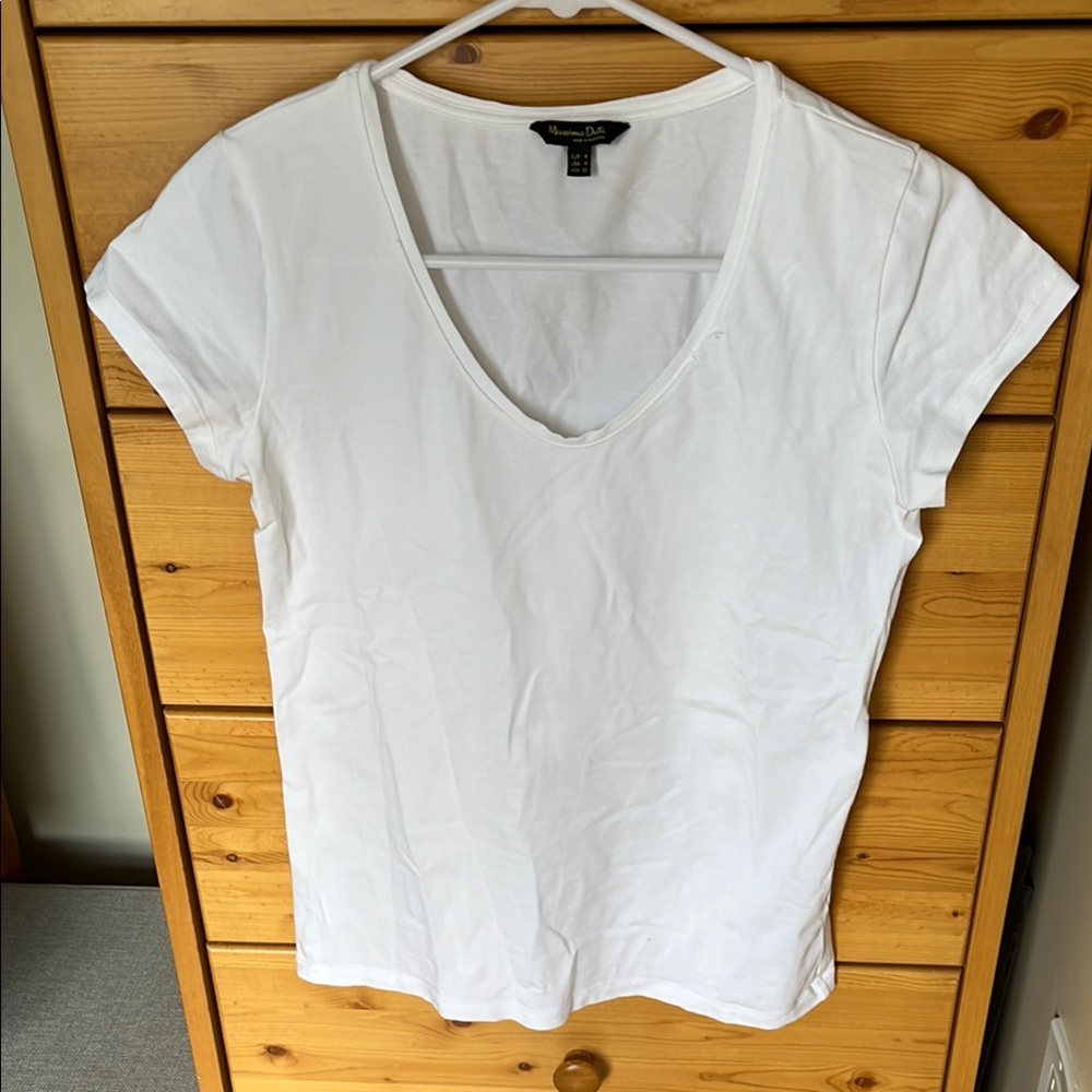 Massimo Dutti White Fitted Cap Sleeve T-Shirt Size M